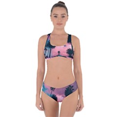 Nature Sunset Sky Clouds Palms Tropics Porous Criss Cross Bikini Set by Ravend