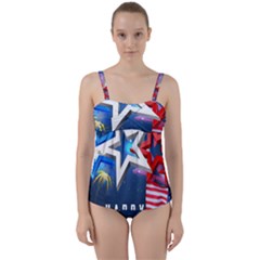 4th Of July Happy Usa Independence Day Twist Front Tankini Set by Ravend