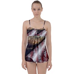 Independence Day Background Abstract Grunge American Flag Babydoll Tankini Set by Ravend