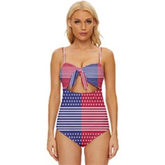 American Flag Patriot Red White Knot Front One-piece Swimsuit by Celenk