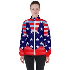 Patriotic American Usa Design Red Women s High Neck Windbreaker