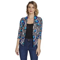 Peacock Pattern Close Up Plumage Women s Draped Front 3/4 Sleeve Shawl Collar Jacket by Celenk