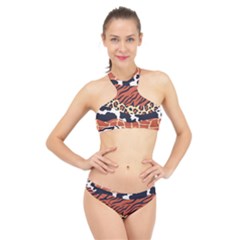 Mixed-animal-skin-print-safari-textures-mix-leopard-zebra-tiger-skins-patterns-luxury-animals-textur High Neck Bikini Set by uniart180623