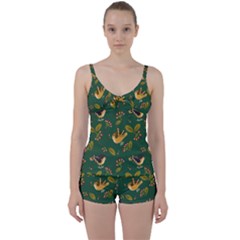 Cute-seamless-pattern-bird-with-berries-leaves Tie Front Two Piece Tankini by uniart180623