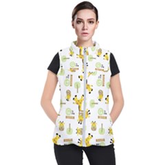 Vector-pattern-with-cute-giraffe-cartoon Women s Puffer Vest by uniart180623