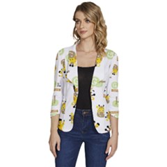 Vector-pattern-with-cute-giraffe-cartoon Women s One-button 3/4 Sleeve Short Jacket by uniart180623