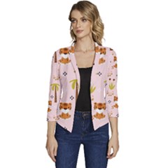 Cute-tiger-car-safari-seamless-pattern Women s Casual 3/4 Sleeve Spring Jacket by uniart180623