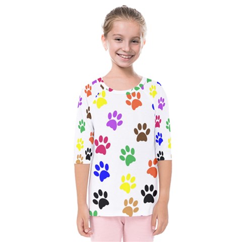 Pawprints-paw-prints-paw-animal Kids  Quarter Sleeve Raglan Tee by uniart180623