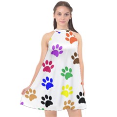 Pawprints-paw-prints-paw-animal Halter Neckline Chiffon Dress  by uniart180623