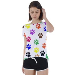 Pawprints-paw-prints-paw-animal Short Sleeve Open Back Tee by uniart180623