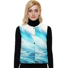 Tsunami Waves Ocean Sea Nautical Nature Water Nature Women s Button Up Puffer Vest