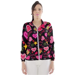 Multicolored Love Hearts Kiss Romantic Pattern Women s Windbreaker by uniart180623