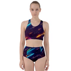 Night Sky Neon Spaceship Drawing Racer Back Bikini Set by Ravend