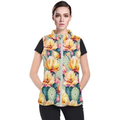 Prickly Pear Cactus Flower Plant Women s Puffer Vest by Ravend