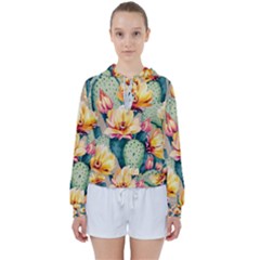 Prickly Pear Cactus Flower Plant Women s Tie Up Sweat by Ravend