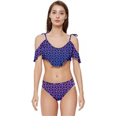 Mazipoodles Purple Pink Gradient Donuts Polka Dot Ruffle Edge Tie Up Bikini Set	 by Mazipoodles