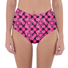 Bitesize Flowers Pearls And Donuts Fuchsia Black Reversible High-waist Bikini Bottoms by Mazipoodles