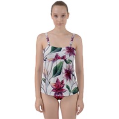 Floral Pattern Twist Front Tankini Set by designsbymallika