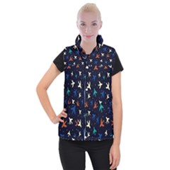 Blue Background Cute Airplanes Women s Button Up Vest by ConteMonfrey