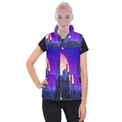 The Sun Night Music The City Background 80s, 80 s Synth Women s Button Up Vest by uniart180623