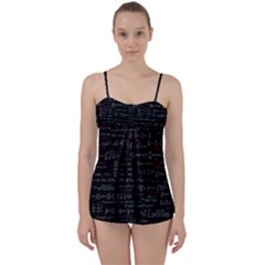 Black Background With Text Overlay Digital Art Mathematics Babydoll Tankini Set