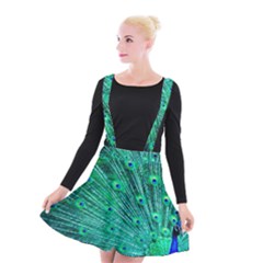 Green And Blue Peafowl Peacock Animal Color Brightly Colored Suspender Skater Skirt by uniart180623