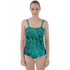 Green And Blue Peafowl Peacock Animal Color Brightly Colored Twist Front Tankini Set