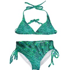 Green And Blue Peafowl Peacock Animal Color Brightly Colored Kids  Classic Bikini Set by uniart180623