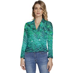 Green And Blue Peafowl Peacock Animal Color Brightly Colored Women s Long Sleeve Revers Collar Cropped Jacket by uniart180623