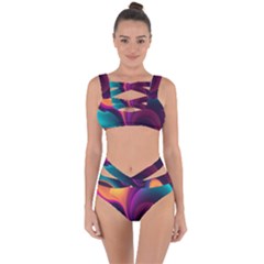 Abstract Colorful Waves Painting Bandaged Up Bikini Set  by Simbadda