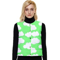 Green And White Cute Clouds  Women s Button Up Puffer Vest by ConteMonfrey