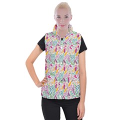 Leaves Colorful Leaves Seamless Design Leaf Women s Button Up Vest by Simbadda