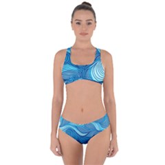 Ocean Waves Sea Abstract Pattern Water Blue Criss Cross Bikini Set by Simbadda