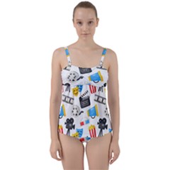 Cinema Icons Pattern Seamless Signs Symbols Collection Icon Twist Front Tankini Set by Simbadda