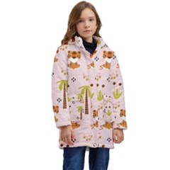 Cute Tiger Car Safari Seamless Pattern Kids  Hooded Longline Puffer Jacket by Simbadda