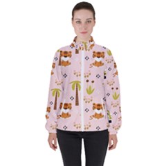 Cute Tiger Car Safari Seamless Pattern Women s High Neck Windbreaker