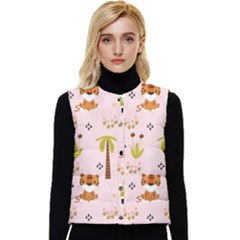 Cute Tiger Car Safari Seamless Pattern Women s Button Up Puffer Vest by Simbadda