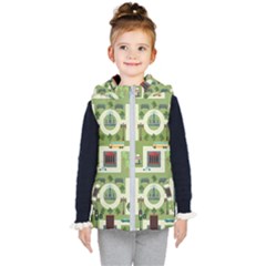 City Seamless Pattern Kids  Hooded Puffer Vest by Simbadda