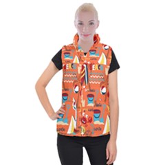 Seamless Pattern Vector Beach Holiday Theme Set Women s Button Up Vest by Simbadda