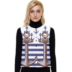 Anchor Background Design Women s Button Up Puffer Vest by Simbadda