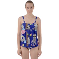 Hand-drawn-cute-sloth-pattern-background Twist Front Tankini Set by Simbadda