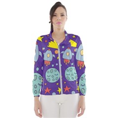 Card-with-lovely-planets Women s Windbreaker by Simbadda