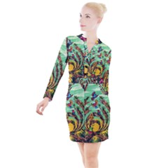 Monkey Tiger Bird Parrot Forest Jungle Style Button Long Sleeve Dress by Grandong