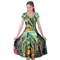 Monkey Tiger Bird Parrot Forest Jungle Style Cap Sleeve Wrap Front Dress by Grandong