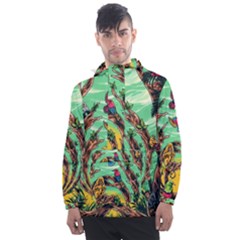 Monkey Tiger Bird Parrot Forest Jungle Style Men s Front Pocket Pullover Windbreaker by Grandong