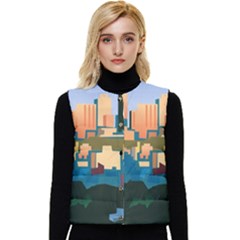 City Buildings Urban Dawn Women s Button Up Puffer Vest