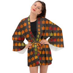 Autumn Fall Leaves Season Background Glitter Art Long Sleeve Kimono by Bangk1t