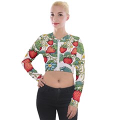 Strawberry Fruit Long Sleeve Cropped Velvet Jacket