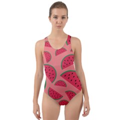 Watermelon Red Food Fruit Healthy Summer Fresh Cut-out Back One Piece Swimsuit by pakminggu