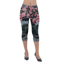 Pink Peony  Flower Lightweight Velour Capri Leggings  by artworkshop